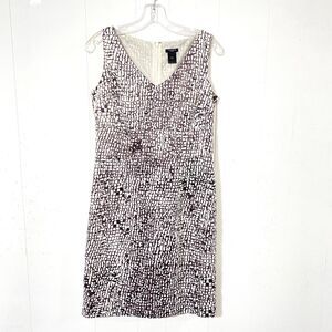 ANN TAYLOR Satin 6 Small BROWN WHITE Print Sleeveless Dress SHEATH Lined